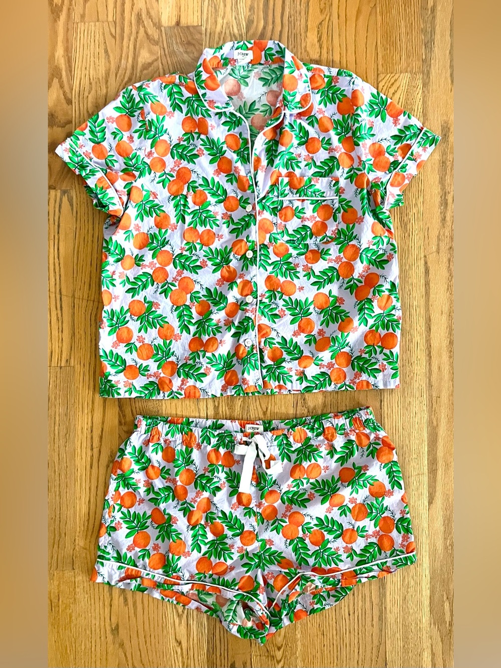 🍊 J. Crew Orange Grove Print Pajama Set 100% Cotton— Sz L